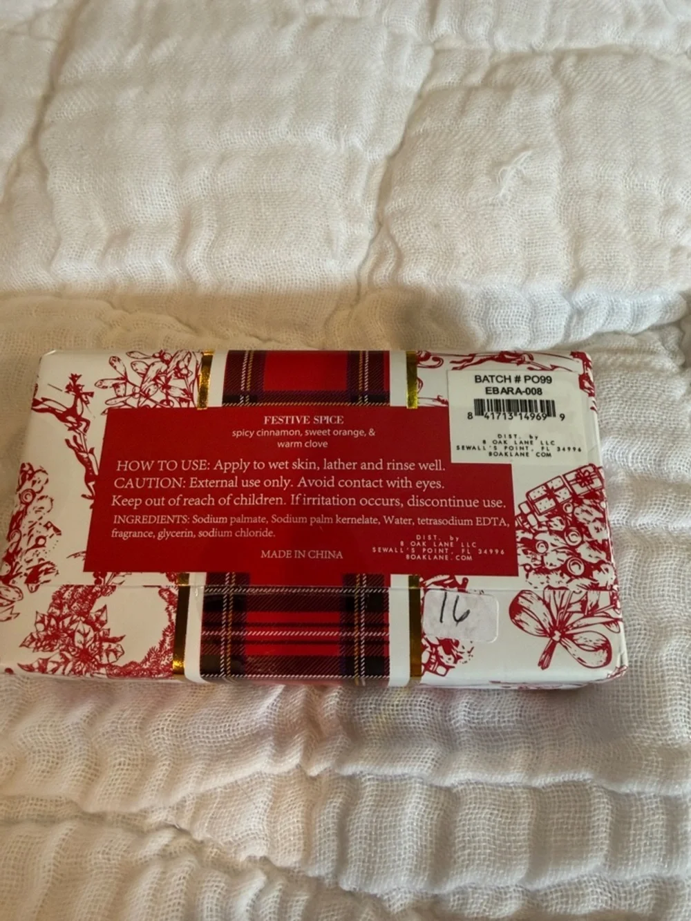 DW Home Festive Spice Luxury Bar Soap - Red & Gold Accents